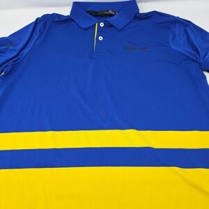 Ralph Lauren RLX Polo Shirt Mens Size Large Blue Yellow Collared Short Sleeve